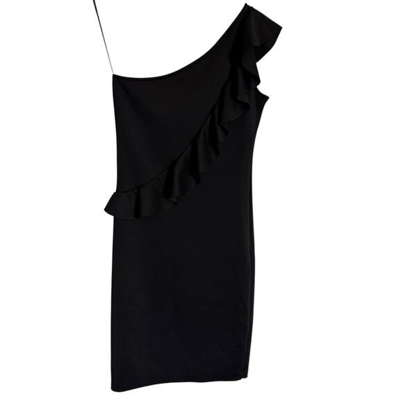 Antonia Melani Black Sleeveless Ruffled One Shoulder Bodycon Mini Dress Small - Picture 5 of 6
